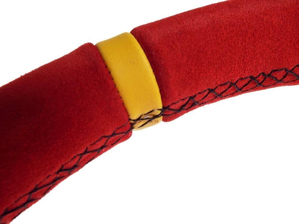 MOTAMEC RACE RALLY STEERING WHEEL DEEP DISH 350MM RED SUEDE BLACK SPOKE - Image 3