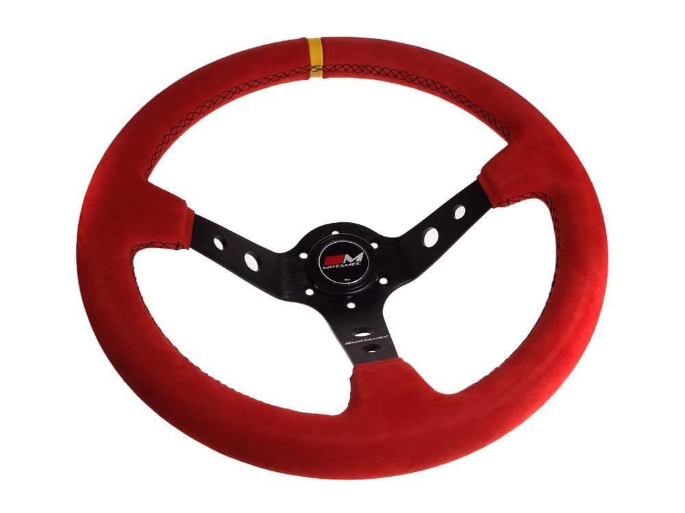 MOTAMEC RACE RALLY STEERING WHEEL DEEP DISH 350MM RED SUEDE BLACK SPOKE - Image 4