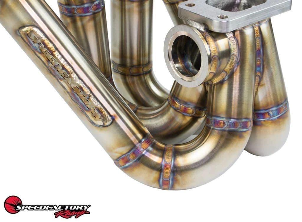 SPEEDFACTORY RACING STAINLESS TURBO MANIFOLD FORWARD FACE B-SERIES DIVIDED T4 FLANGE W TWIN 44-46MM - Image 2
