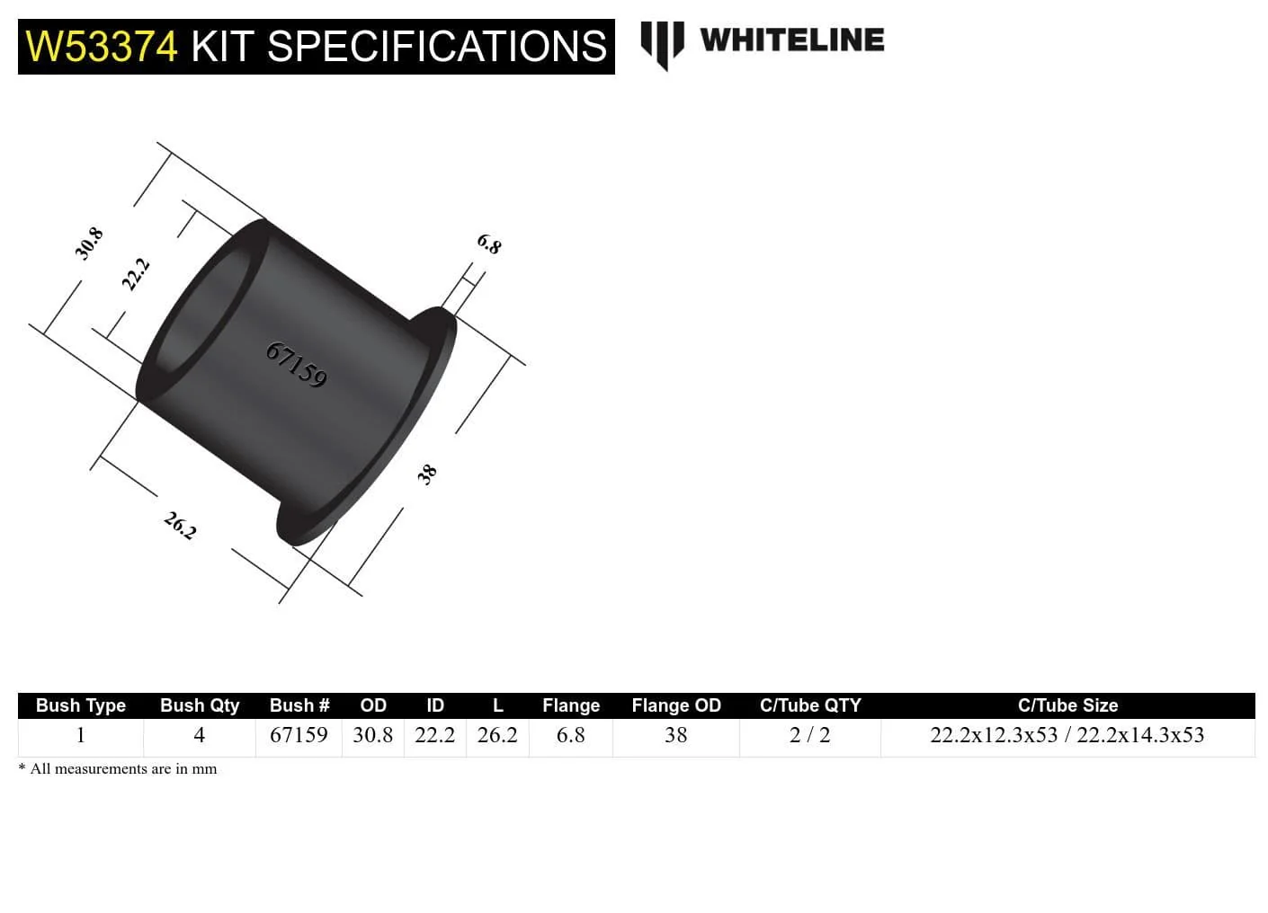 WHITELINE FRONT LOWER ARM, INNER FRONT BUSH KIT | TOYOTA MR2 MK3 ZZW30 - Image 4